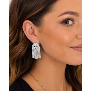 Piper K Ghost Rhinestone Earrings Halloween Dangle Glass Stone Cute Spooky NWT
